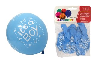 Balony Lateksowe NIEBIESKIE Z Napisem IT'S A BOY BABYSHOWER Chłopiec 10 szt