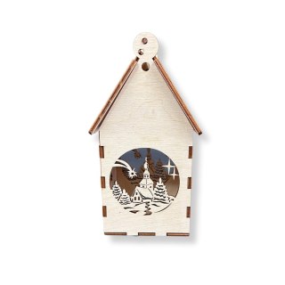 Lampion Drewniany Świąteczny Dom Domek ZIMOWE MIASTO Zawieszany Otwierany