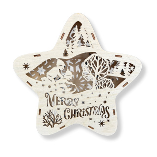 Lampion Świąteczny Drewniany Gwiazdka Merry Christmas Dzieci na Sankach Eko