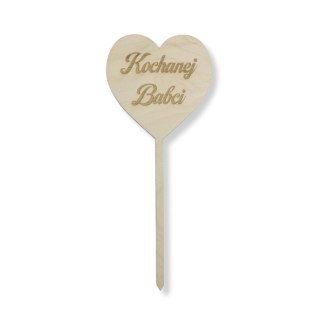 Topper na Piku Serce z Napisem KOCHANEJ BABCI Dzień Babci Dekor Dodatek Eko