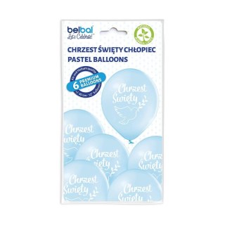 Balony Chrzest Święty Chłopca Niebieskie z Białym Nadrukiem 30 cm 6 sztuk