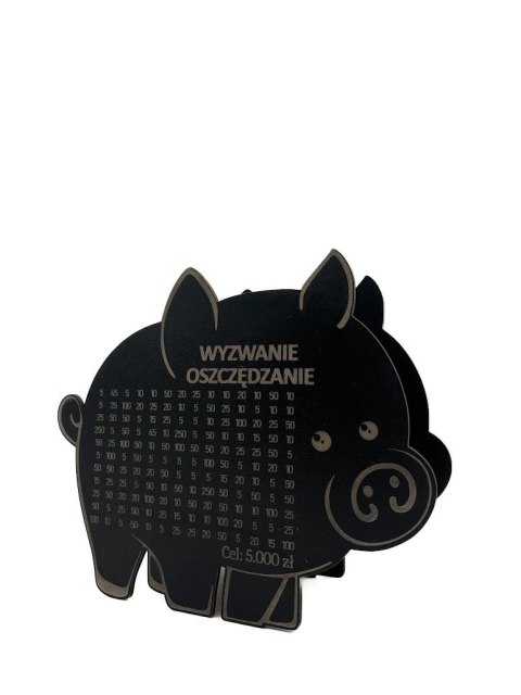 CZARNA Świnka Skarbonka Pomysł na Prezent Płyta HDF Dekor TWÓJ NAPIS I CEL!
