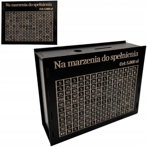 Czarna Skarbonka Wykreślanka z Grawerem Sklejka Drewniana Dekor TWÓJ NAPIS