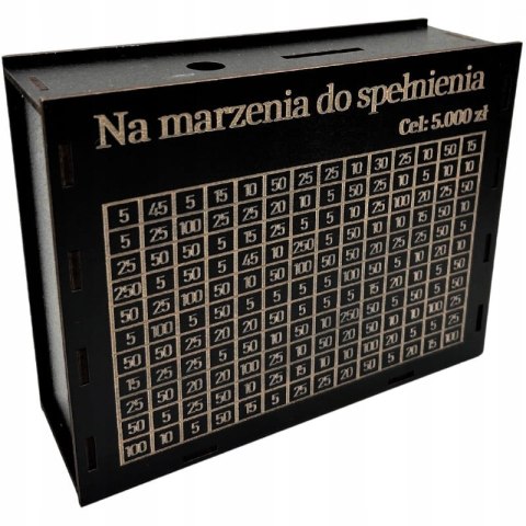 Czarna Skarbonka Wykreślanka z Grawerem Sklejka Drewniana Dekor TWÓJ NAPIS