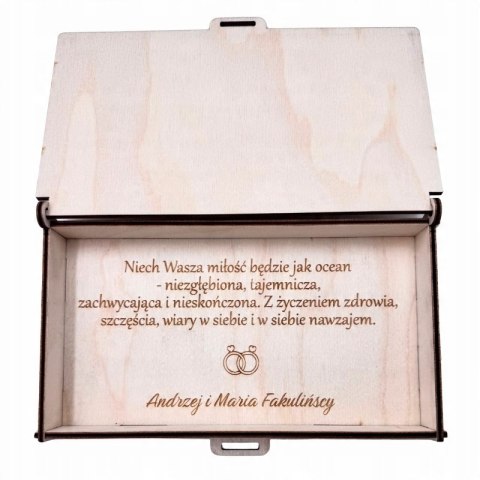 Drewniane Pudełko Koperta na Pieniądze Obrączki ŚLUB WESELE z Życzeniami