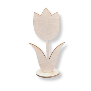 Drewniany Tulipan 12 cm Kwiat Stojący na Podstawce Sklejka Drewniana Dekor