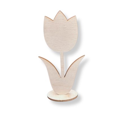 Drewniany Tulipan 15,8 cm Kwiat Stojący na Podstawce Sklejka Drewniana Eko