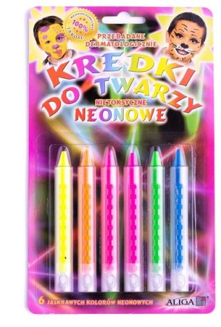 Kredki do Twarzy NEONOWE 6 Kolorów Jaskrawe Testowane Dermatologicznie