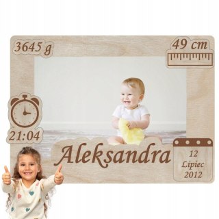 Metryczka Ramka na Zdjęcie Personalizowana Drewniana Eko Pamiątka Narodzin
