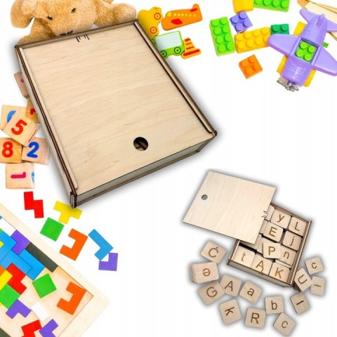 PUDEŁKO ALFABET POLSKI DO NAUKI UKŁADANKA LITERY MAŁE I WIELKIE CZYTANIE