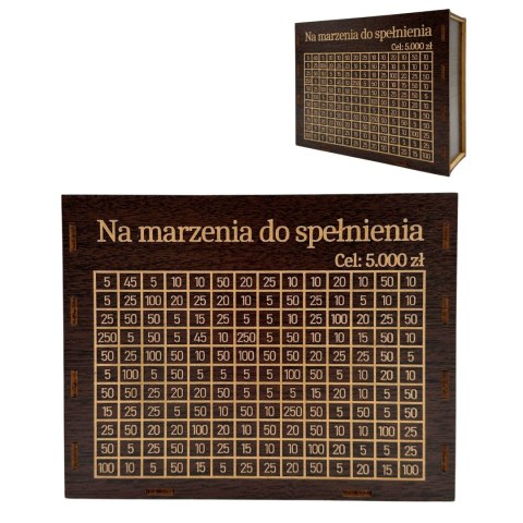 Skarbonka Wykreślanka z Grawerem Sklejka Drewniana TWÓJ NAPIS Kolor WENGE