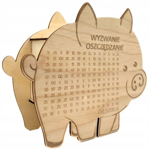 Świnka Skarbonka Sklejka Drewniana Pomysł na Prezent Eko TWÓJ NAPIS I KWOTA
