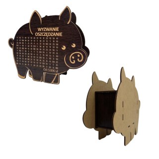 Świnka Skarbonka TWÓJ NAPIS I KWOTA Kolor WENGE Płyta HDF Pomysł na Prezent