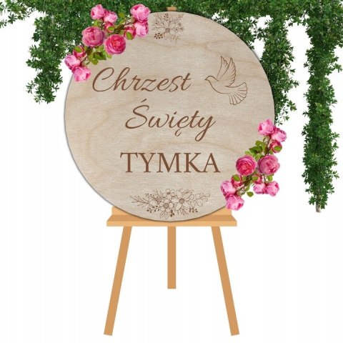 TABLICA POWITALNA CHRZEST ŚWIĘTY DEKORACJA SALI Z IMIENIEM DUŻA 50 CM KOŁO