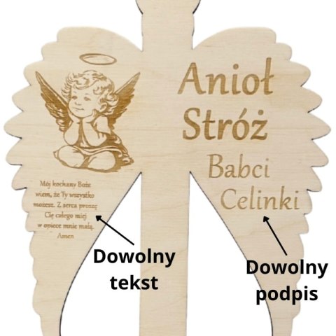 Anioł Drewniany Aniołek Figurka Dekoracja na Prezent Stróż na Chrzest Komunię