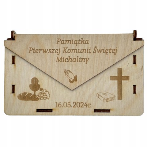 Drewniane Pudełko Koperta Pamiątka I Komunii Świętej Personalizowana Imię