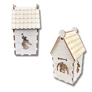 Drewniany Domek Lampion Stajenka Aniołki Latarenka ze Sklejki 3D Decoupage