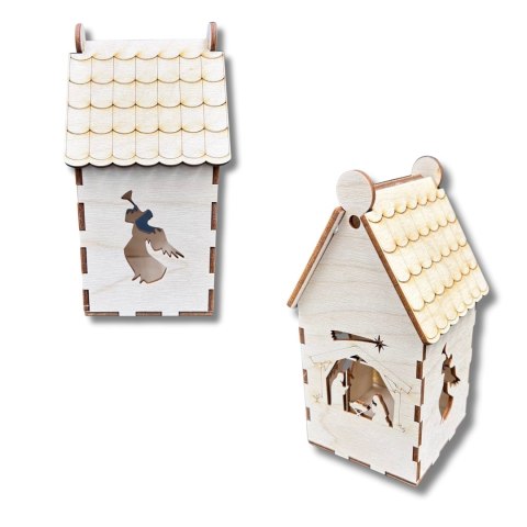 Drewniany Domek Lampion Stajenka Aniołki Latarenka ze Sklejki 3D Decoupage