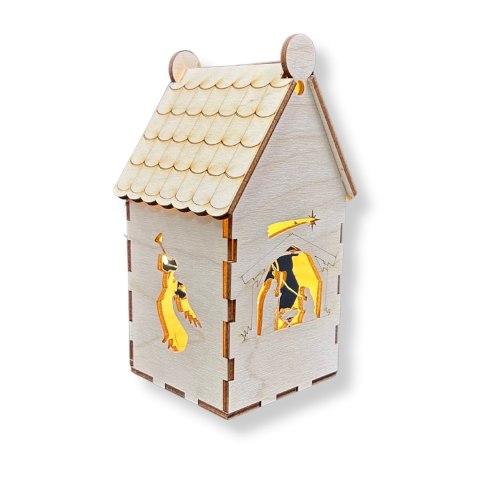 Drewniany Domek Lampion Stajenka Aniołki Latarenka ze Sklejki 3D Decoupage