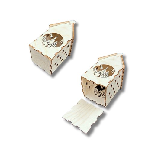 Drewniany Domek Lampion Zimowe Miasto Gwiazdki Latarenka ze Sklejki Eko 3D