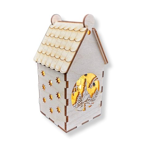 Drewniany Domek Lampion Zimowe Miasto Gwiazdki Latarenka ze Sklejki Eko 3D