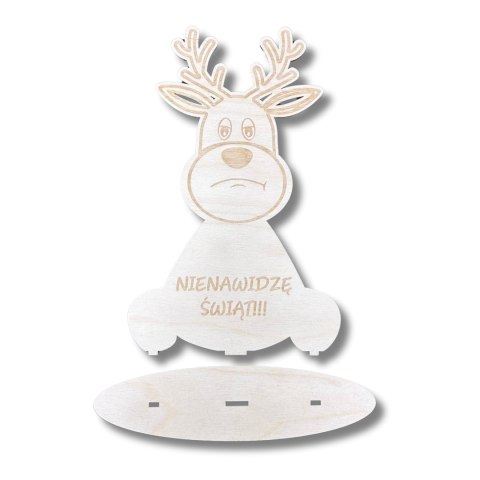 Drewniany RENIFER 24 cm Grawer Nienawidzę Świąt Reniferek Decoupage Dekor