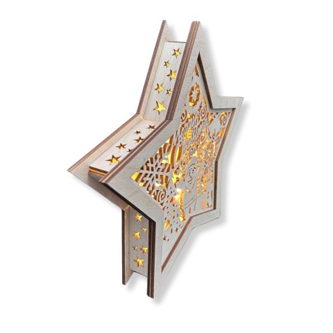 LAMPION Drewniana Gwiazdka ŚWIĄTECZNA ŚWIĘTA Dekor Ozdoba 3D BEZ LAMPEK