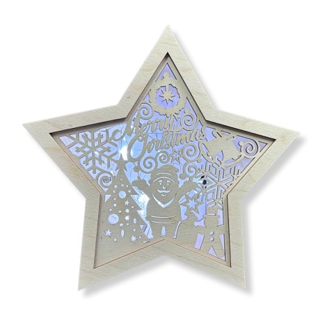 LAMPION Drewniana Gwiazdka ŚWIĄTECZNA ŚWIĘTA Dekor Ozdoba 3D BEZ LAMPEK