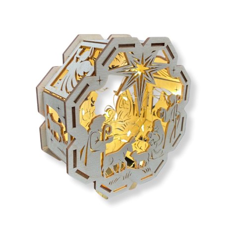 LAMPION Drewniany Sześcian ŚWIĄTECZNY Stajenka ŚWIĘTA Dekor 3D BEZ LAMPEK