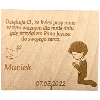 Podziękowanie dla Gości MAGNES PIERWSZA KOMUNIA PERSONALIZOWANE IMIĘ Dekor