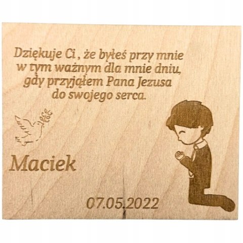 Podziękowanie dla Gości MAGNES PIERWSZA KOMUNIA PERSONALIZOWANE IMIĘ Dekor