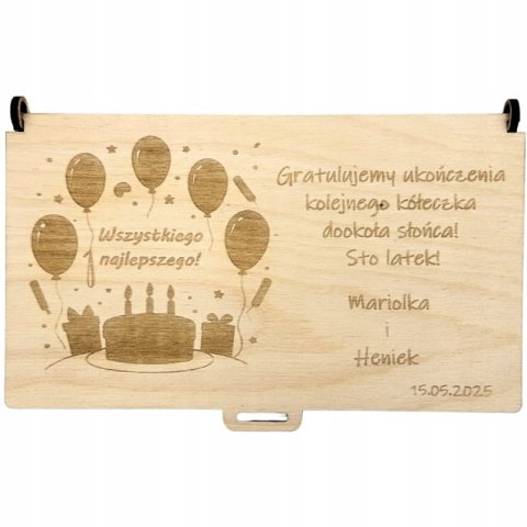 Pudełko na Pieniądze Prezent Urodzinowy Koperta Drewniana Personalizowane