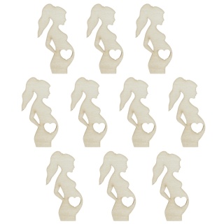 Scrapki Drewniane Kobieta W Ciąży Dekoracyjne Ozdobne BABY SHOWER 10 sztuk