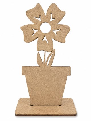 DREWNIANY KWIATEK W DONICZCE Z PODSTAWKĄ STOJĄCY SUROWY DO OZDABIANIA 13,5 X 6,5 cm