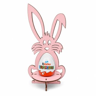 Drewniany Zajączek Królik Króliczek Wielkanocny Stojak na Jajko Kinder RÓŻOWY