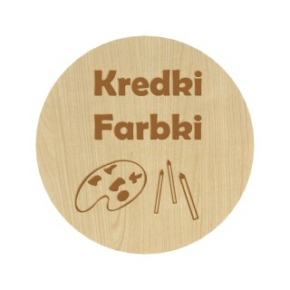 KLON PLAKIETKI TABLICZKI NA SZUFLADY ORGANIZERY POJEMNIKI KREDKI FARBY 8 CM