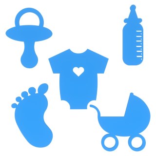 Komplet Metryczek Metryczka Mix Baby Shower Dekoracje NIEBIESKI 50 sztuk
