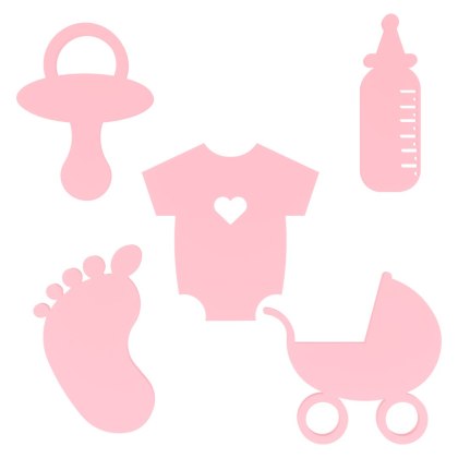 Komplet Metryczka Baby Shower Gifts Dekoracje dla Dziewczynki RÓŻOWY 50 szt.