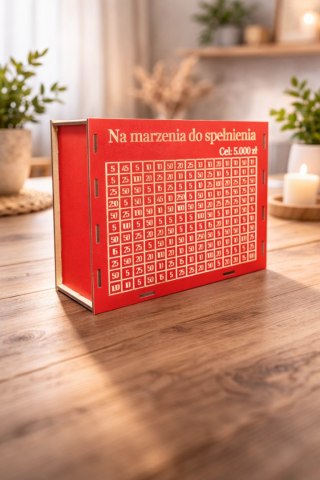 Skarbonka Wykreślanka Personalizowana z Celem na Oszczędzanie Czerwona