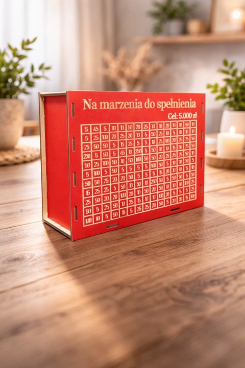 Skarbonka Wykreślanka Personalizowana z Celem na Oszczędzanie Czerwona