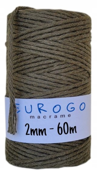 Sznurek do Makramy Bawełniany Skręcany Ekologiczny EKO Khaki 60m 2mm